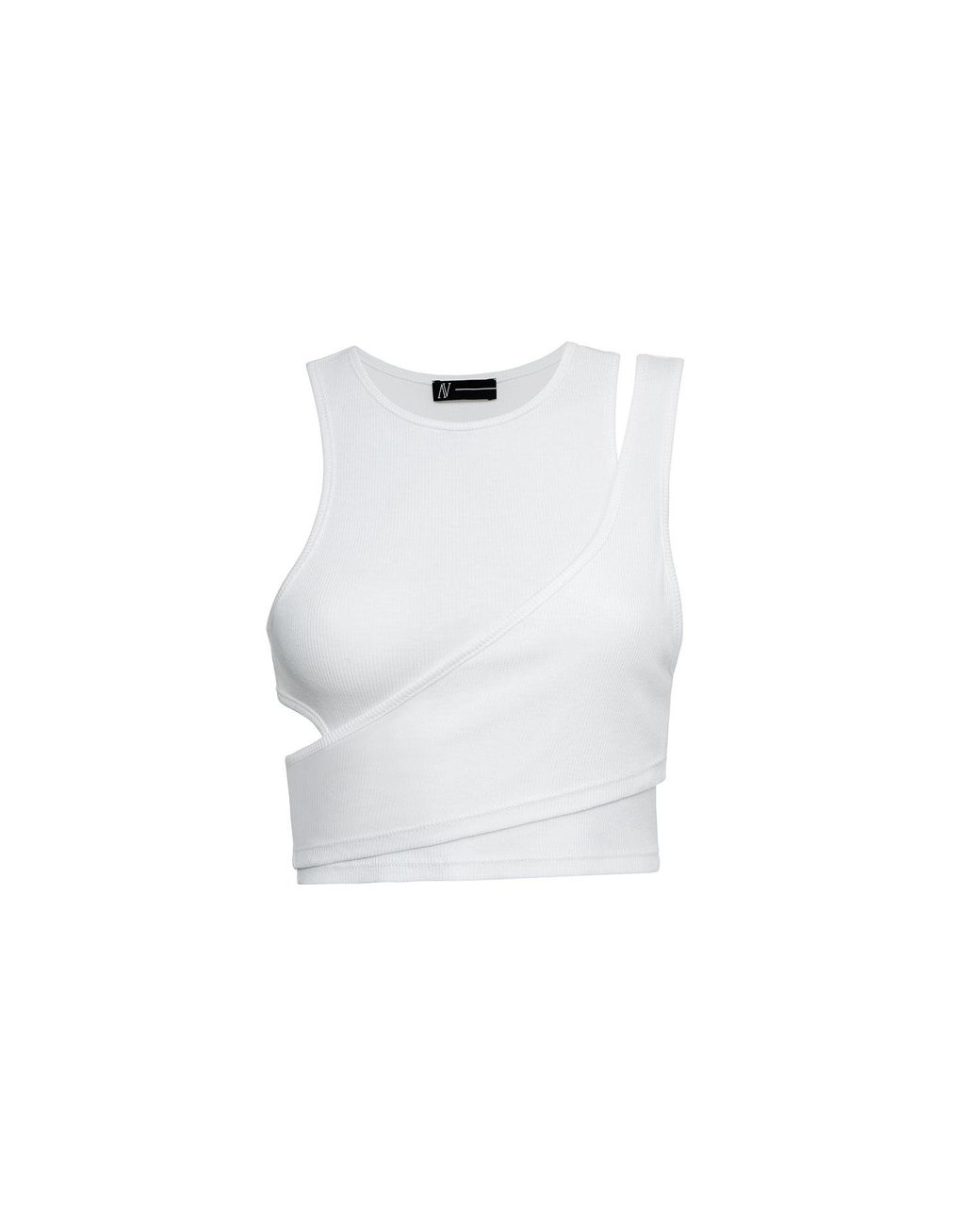 Audrey Vallens White Asymmetric Crop Singlet