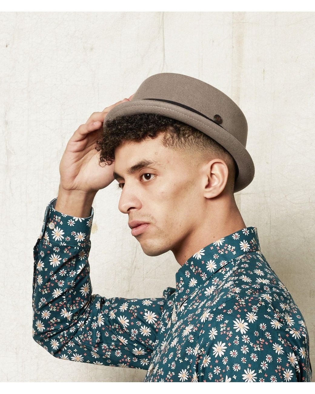 Dasmarca Hats Gray Jack Smoke Felt Skimpy Brim Short Brim Rude Boy Mod Style Porkpie Hat for men