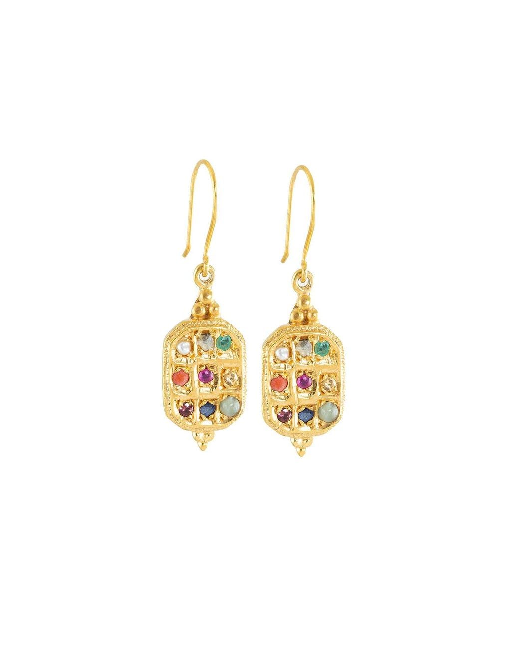 Opium Jewels Metallic Sacred 9 Stone Navratna Earrings