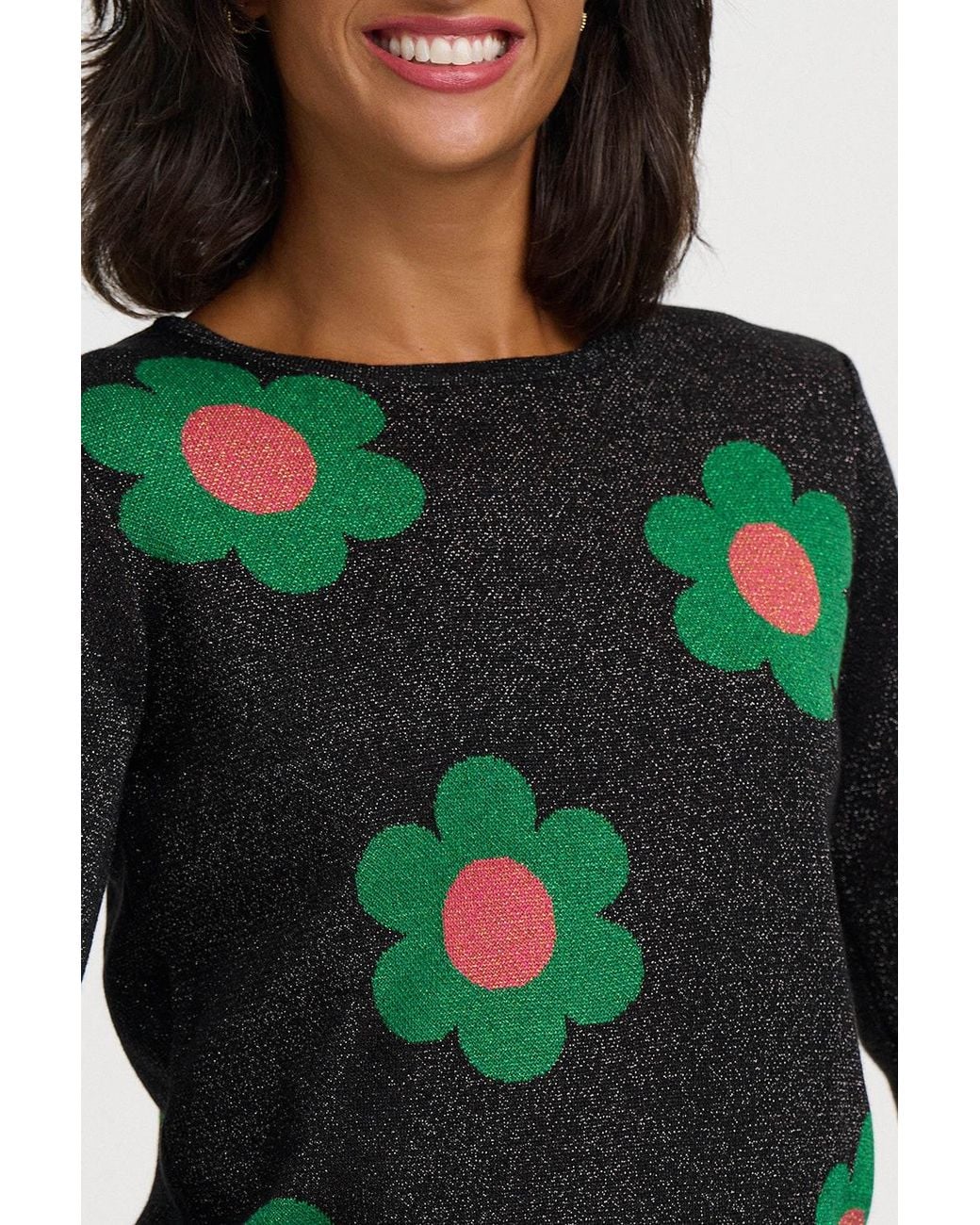 Sweater Making Machine Sugarhill Rowena Sparkly Sweater Flowers in Green | Lyst