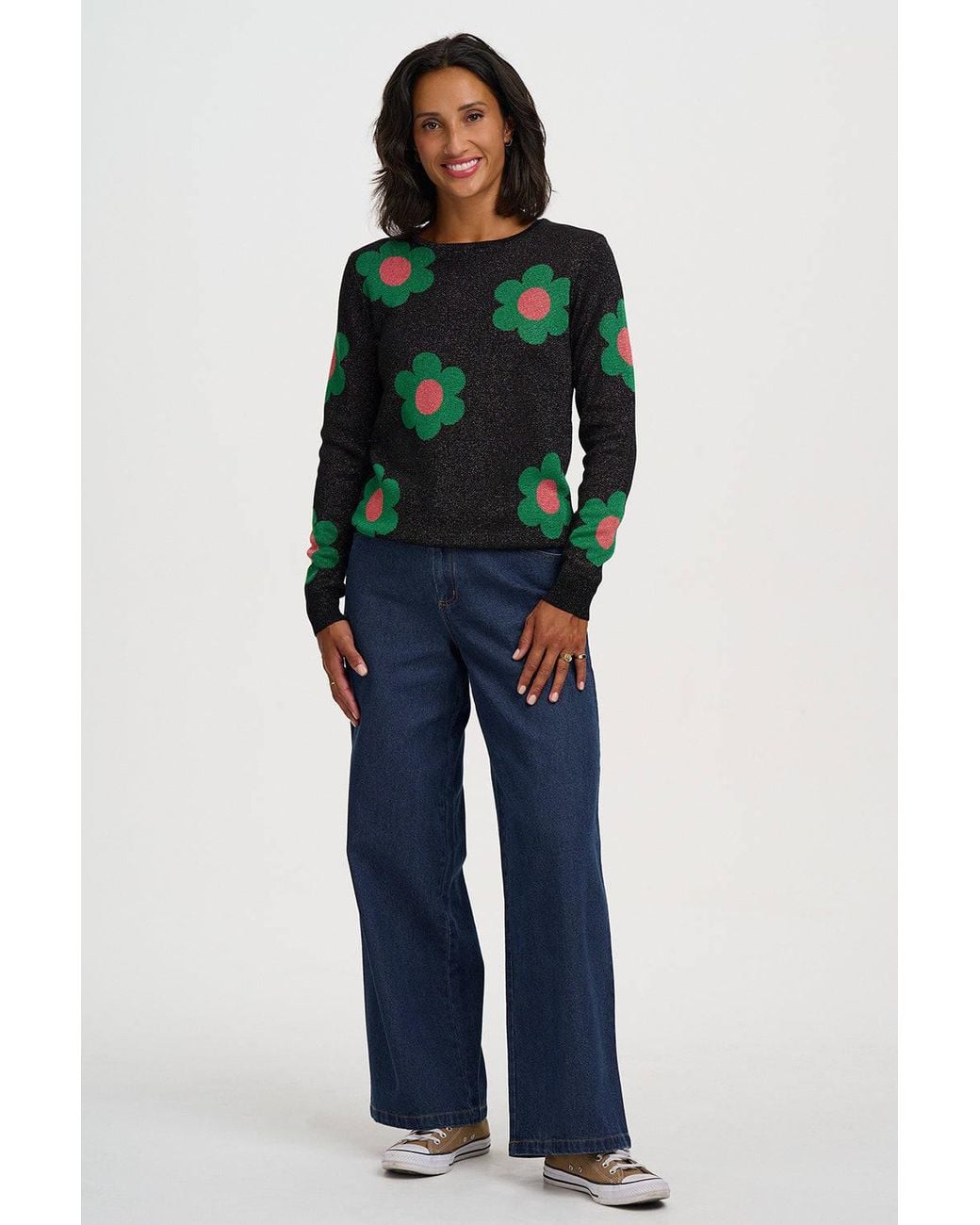 Sweater Making Machine Sugarhill Rowena Sparkly Sweater Flowers in Green | Lyst