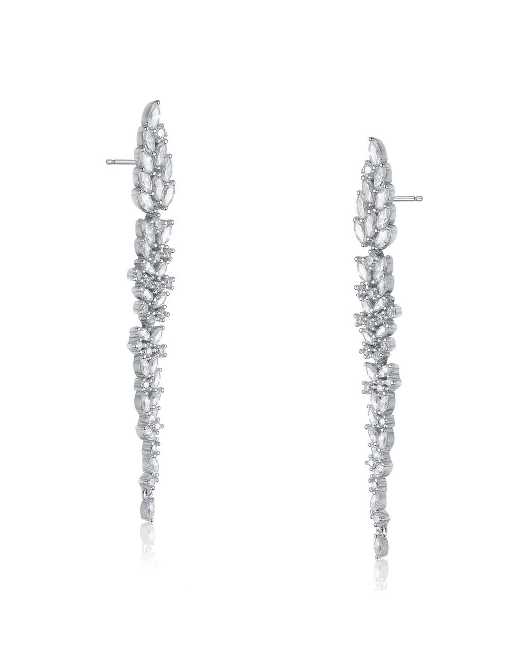 Genevive Jewelry Metallic Sterling Leaf-Shaped Cubic Zirconia Accent Dangle Earrings