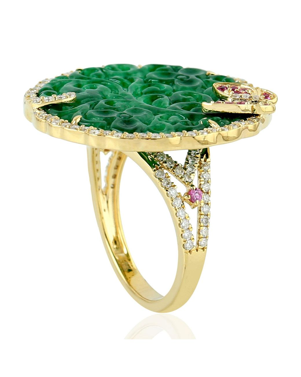 Artisan Green Carved Jade Diamond & Sapphire Butterfly Ring