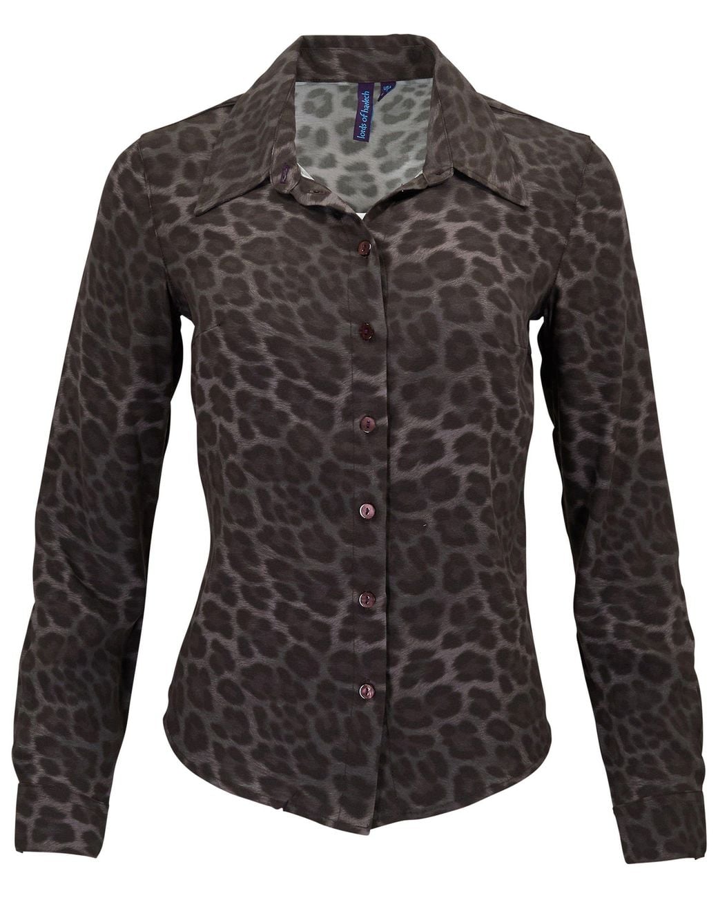 Lords of Harlech Black Sutton Leopard Brownie Stretch Silk Long-Sleeve Shirt