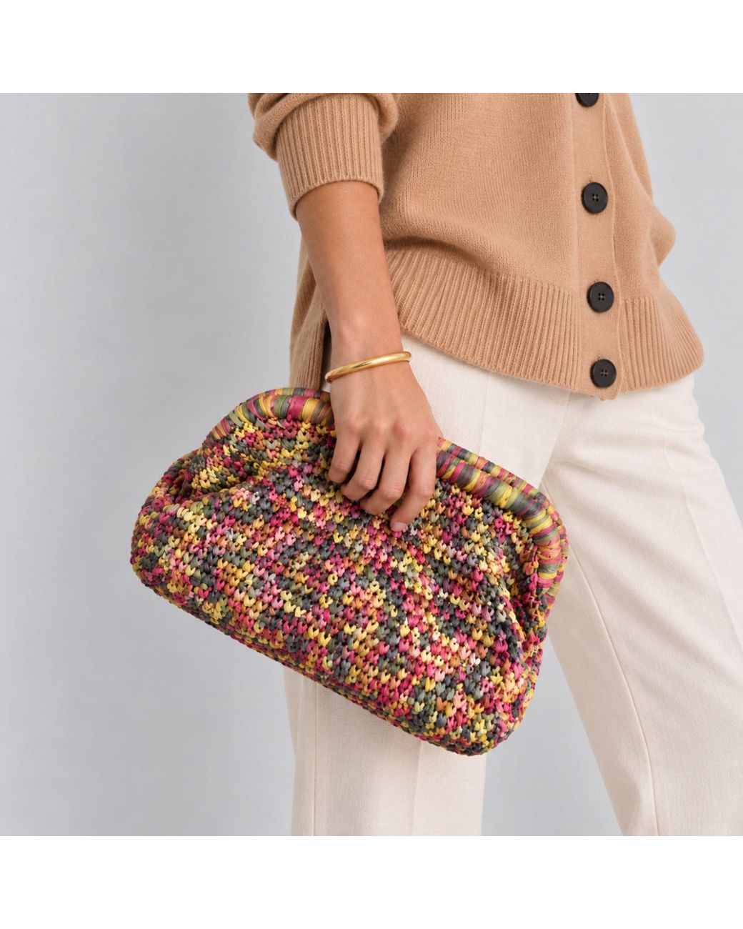 Nuvv Collection Red Handmade Multicolour Paper Yarn Clutch Bag