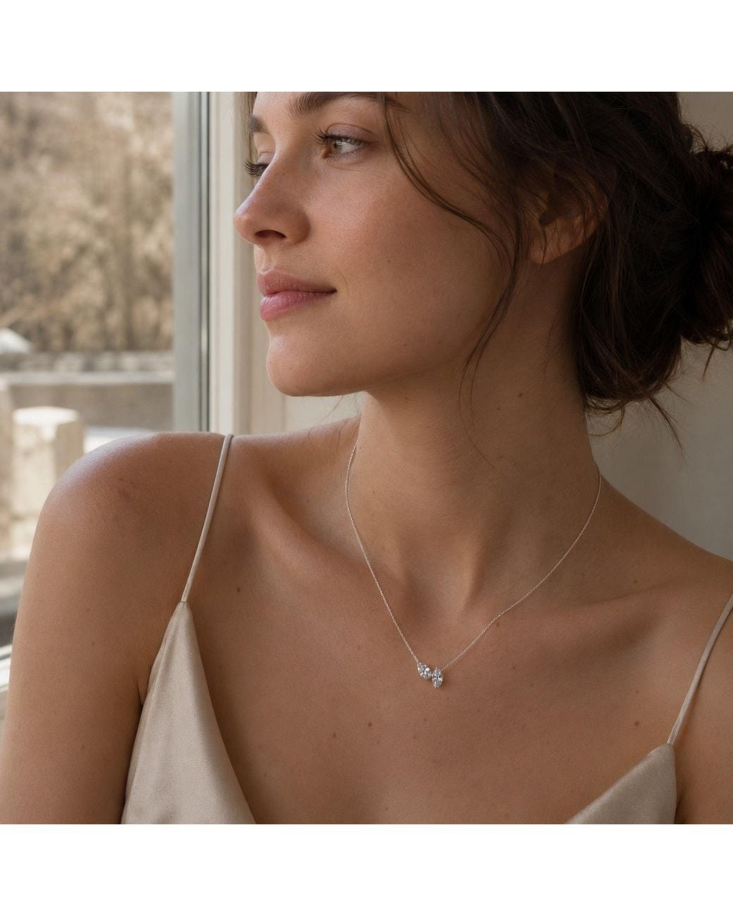 Spero London Metallic Pear & Marquise Sterling Necklace