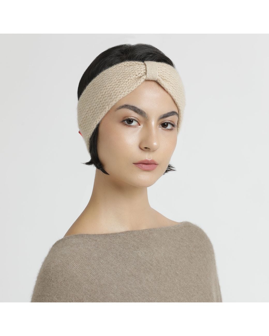 Pink Maharani Natural Neutrals Knitted Bow Headband – Ivory