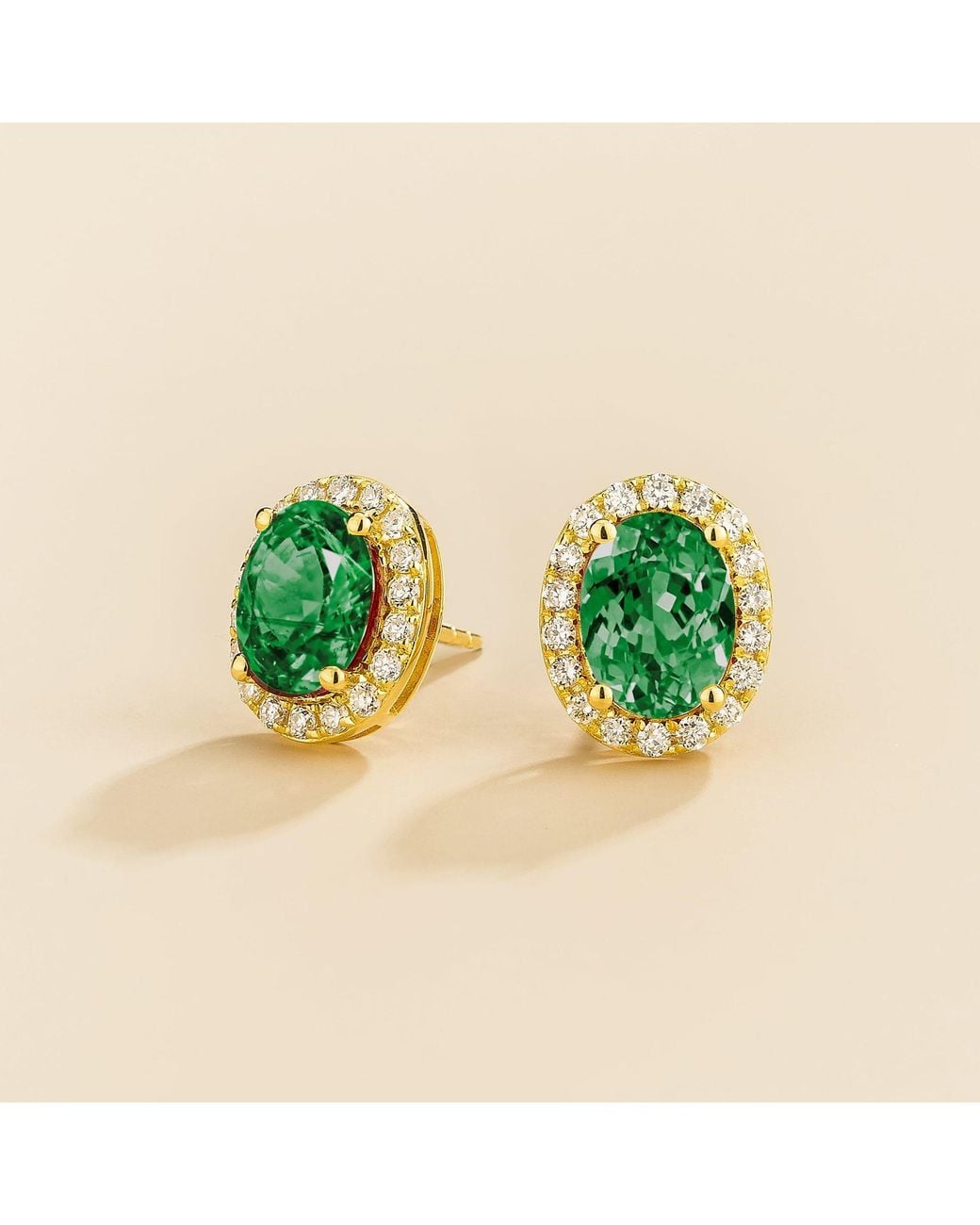 Juvetti Green Mina Oval Emerald & Diamond Halo Earrings