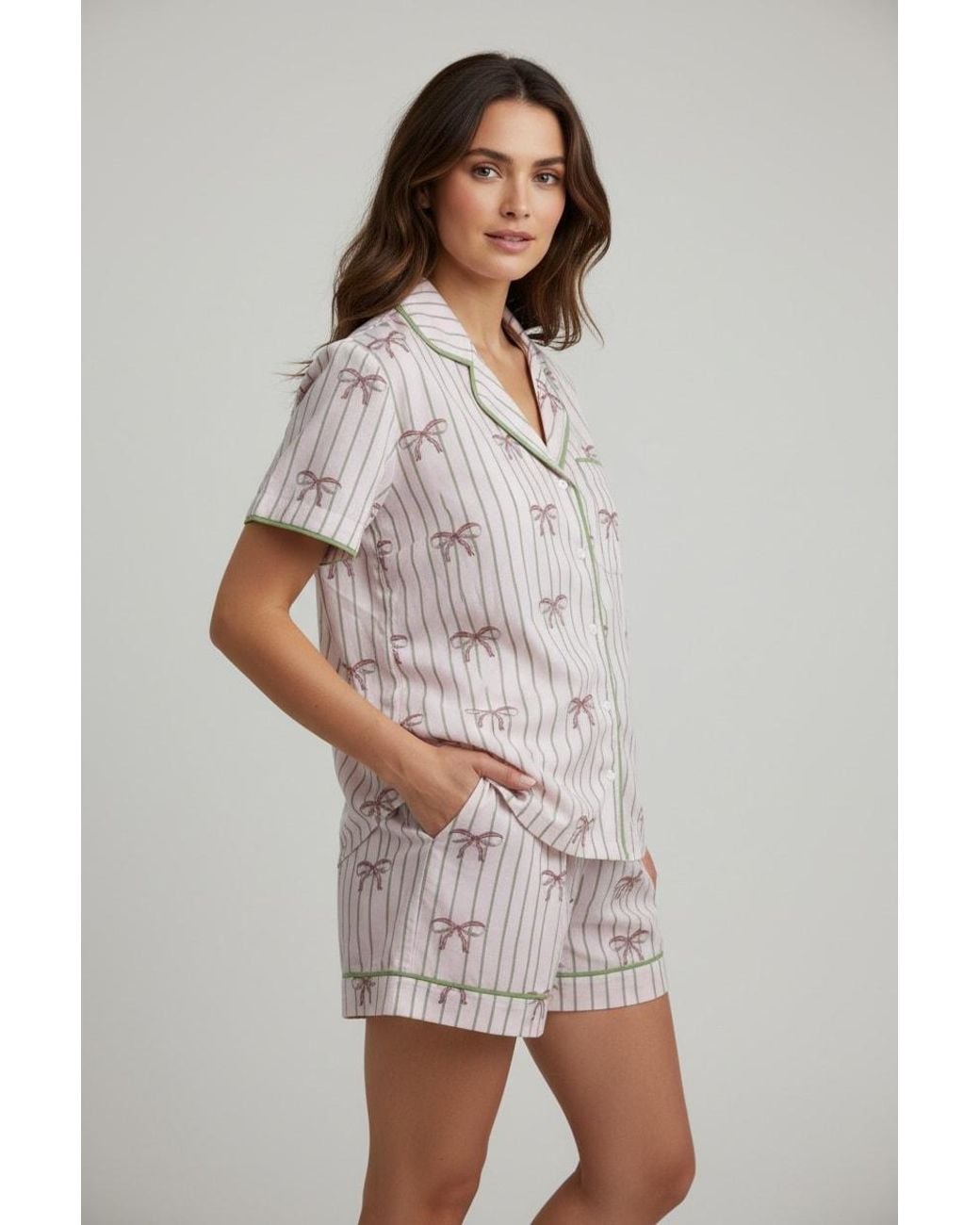 Carolina Benoit Pink Palm Beach Bows Pajamas Short Set