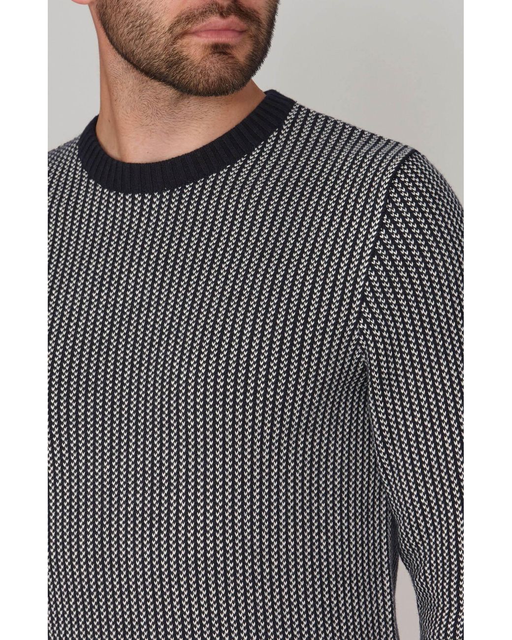 Paul James Knitwear Blue Cotton Fisherman Tuck Stitch Jumper for men