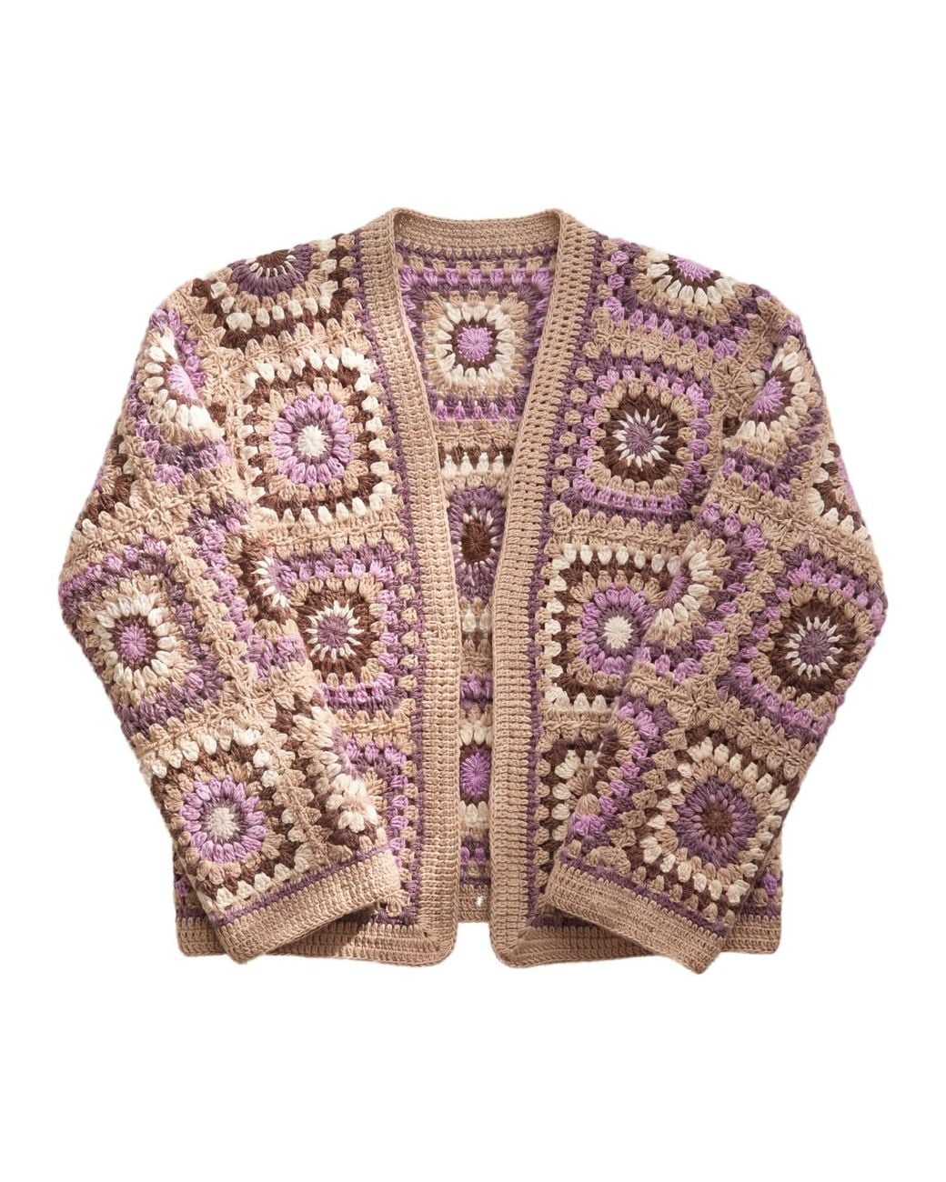 Ana Chic Pink Lilac Sunburst Handmade Crochet Cardigan