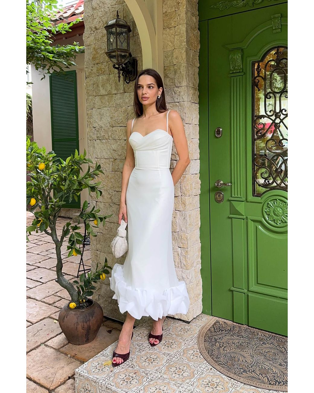 POST MERIDIEM White Draped Bodice Bottom Flounced Bustier Dress