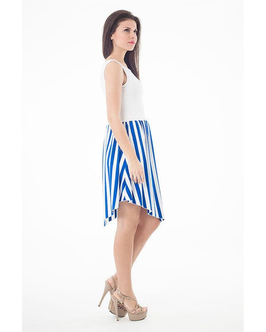 Conquista Blue Contrast Fabric Sleeveless Striped Dress