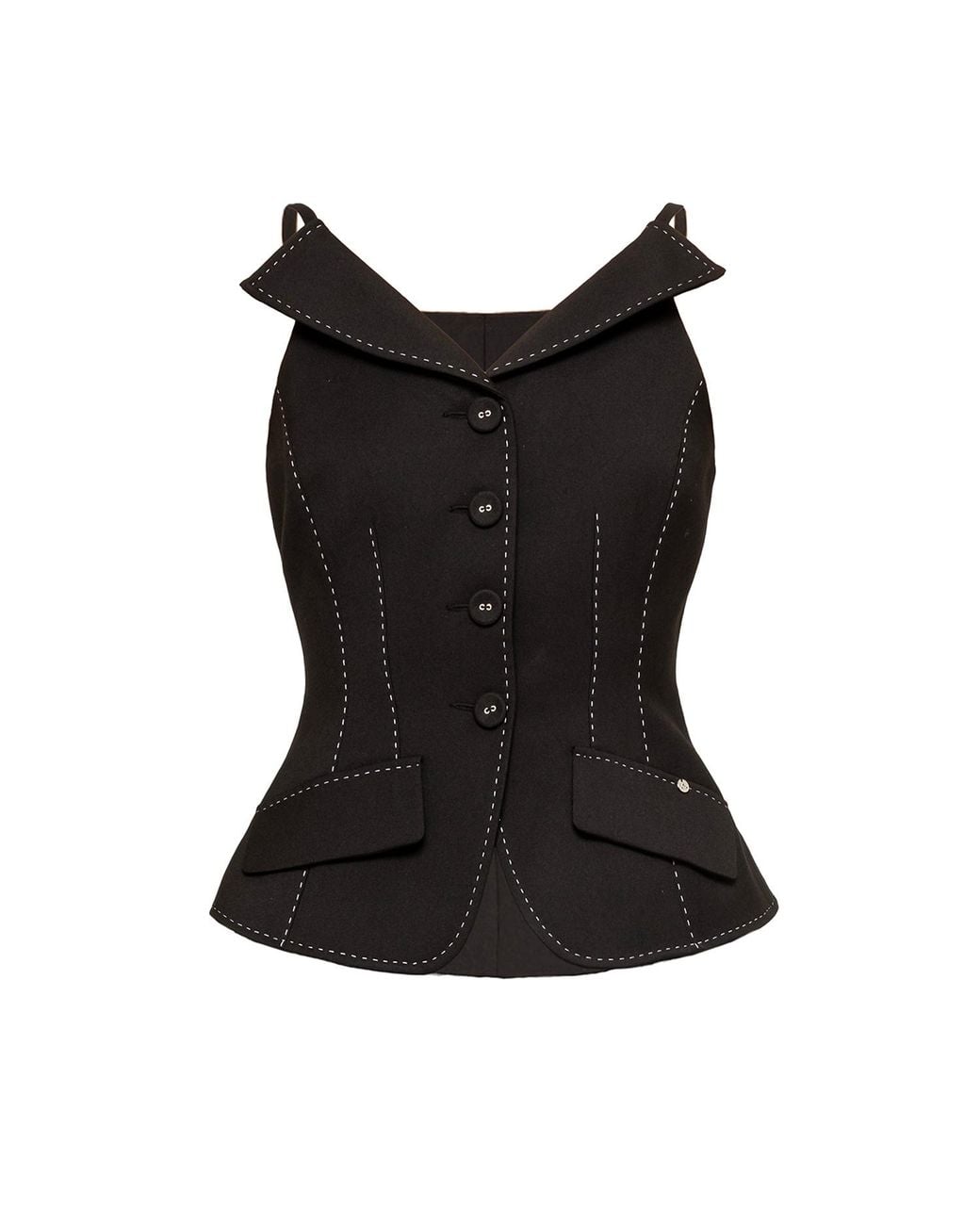 Nissa Black Single-Breasted Tailored Vest