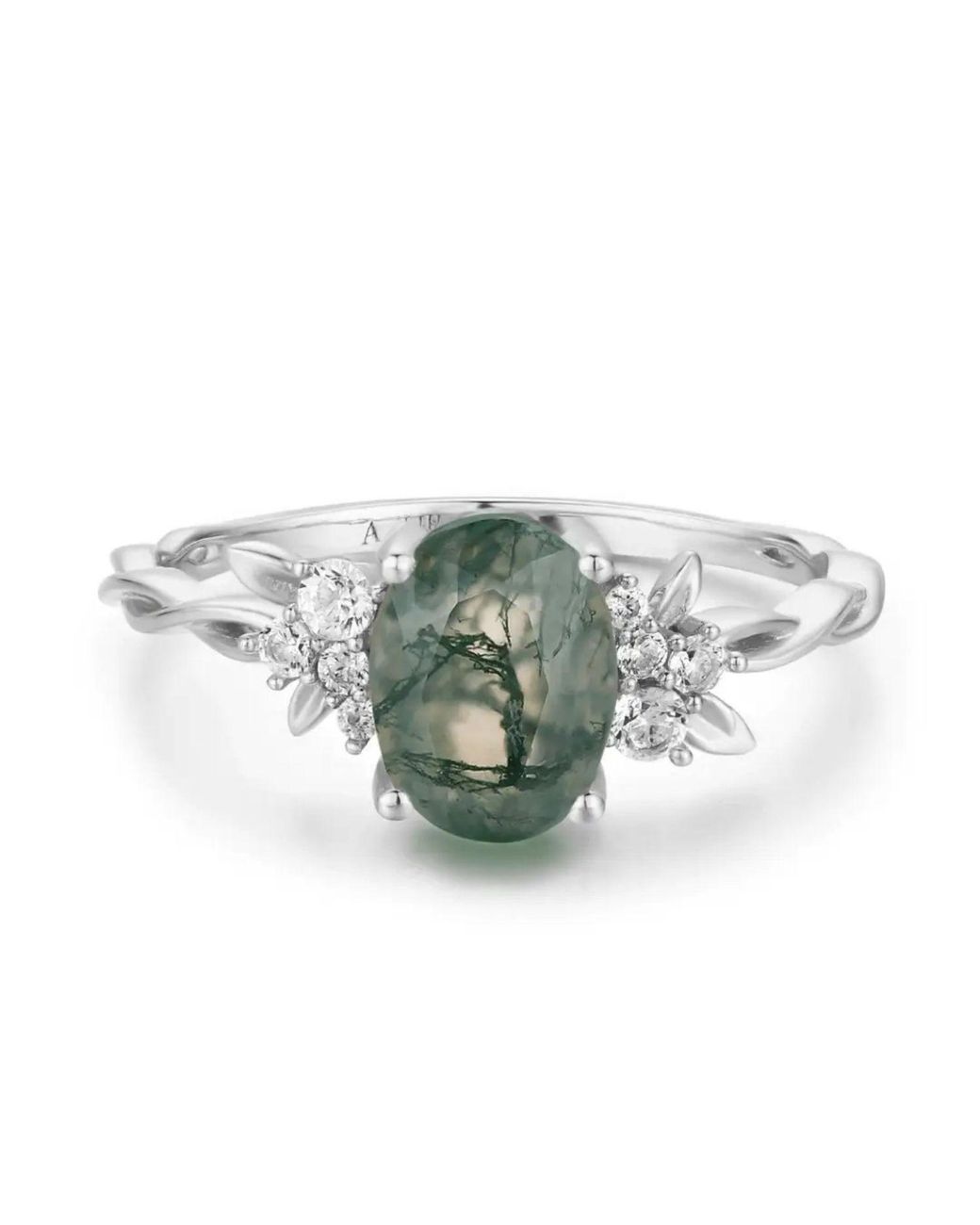 Azura Jewelry New York Green Enchanted Garden Moss Agate Ring Solid