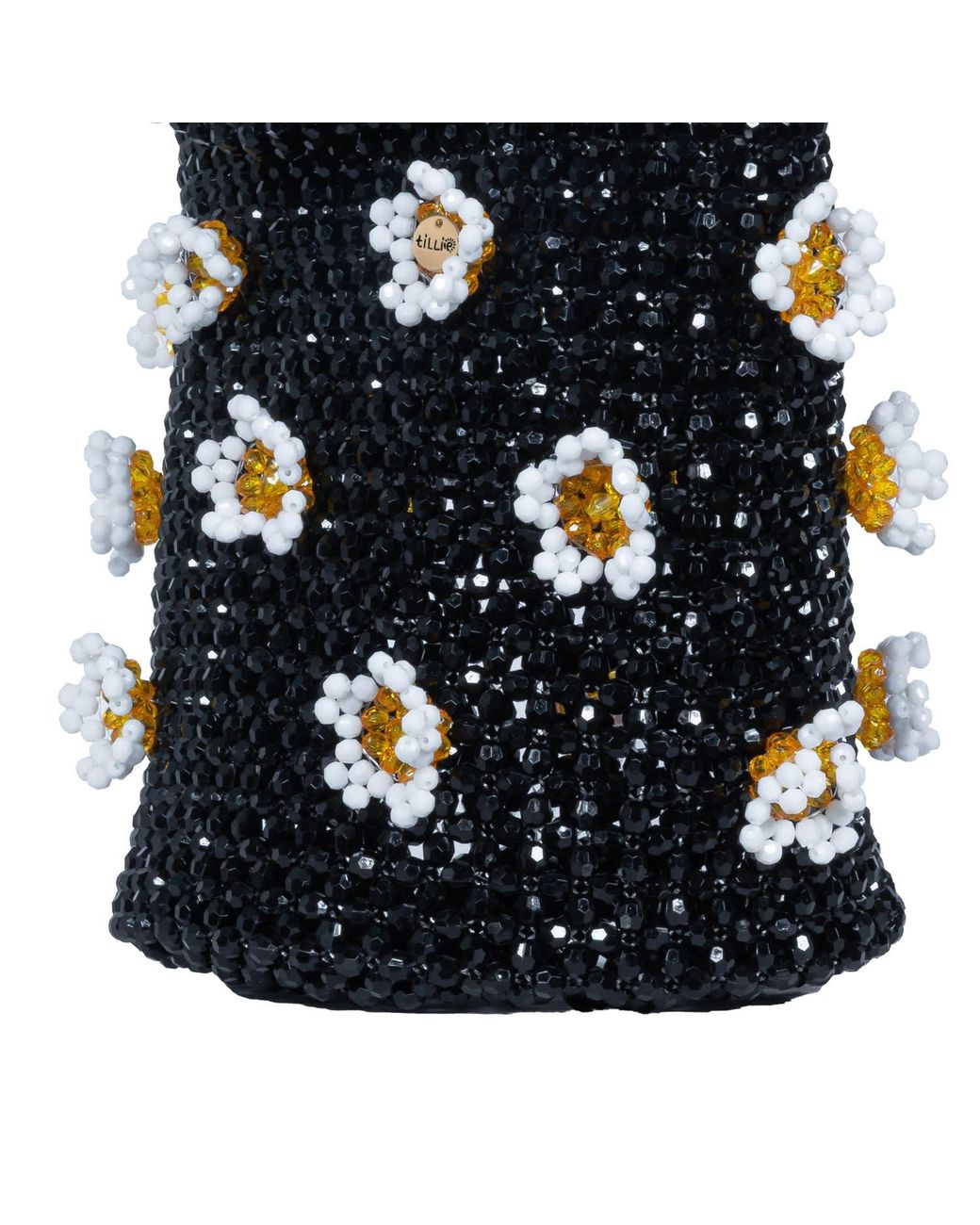 Tillie Beads Blue 3D Daisy Round Handle Bucket Bead Bag