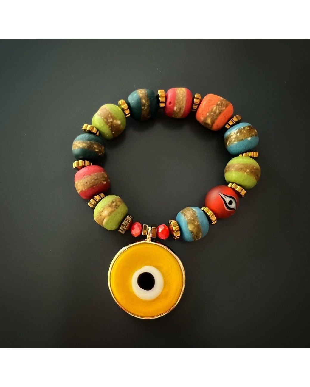 Ebru Jewelry Yellow Evil Eye Nepal Beaded Bracelet
