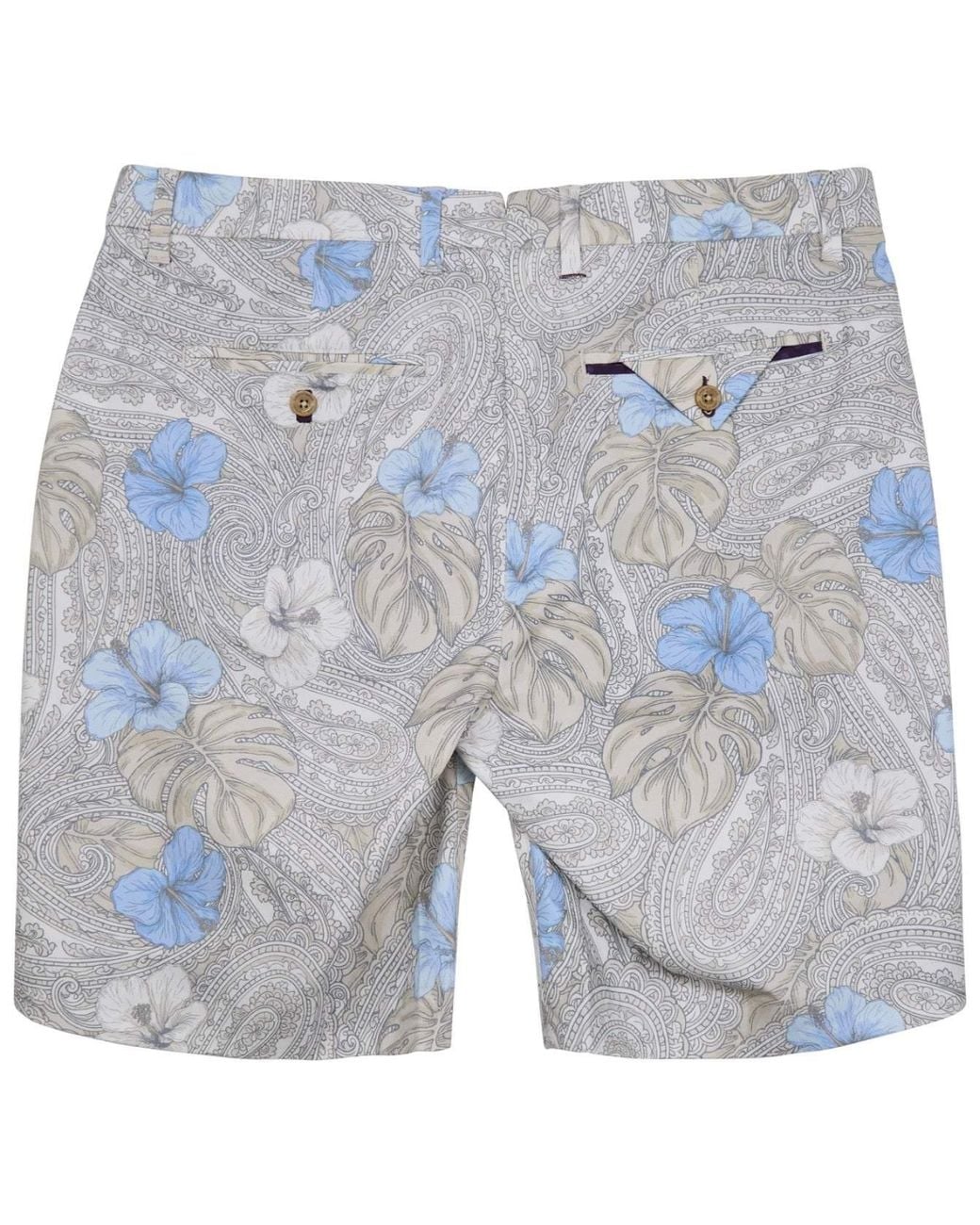 Lords of Harlech Blue Neutrals Clyde Tropical Paisley Natural Flat Front Short for men