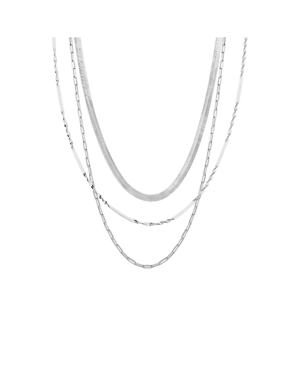 Spero London Metallic Herringbone Semi Twisted & Paperclip Chain Sterling Layering Necklace Set