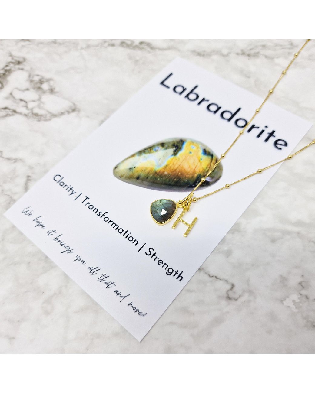 Sophelia Metallic Vermeil Plated Labradorite Gemstone Crystal Initial Charm Necklace