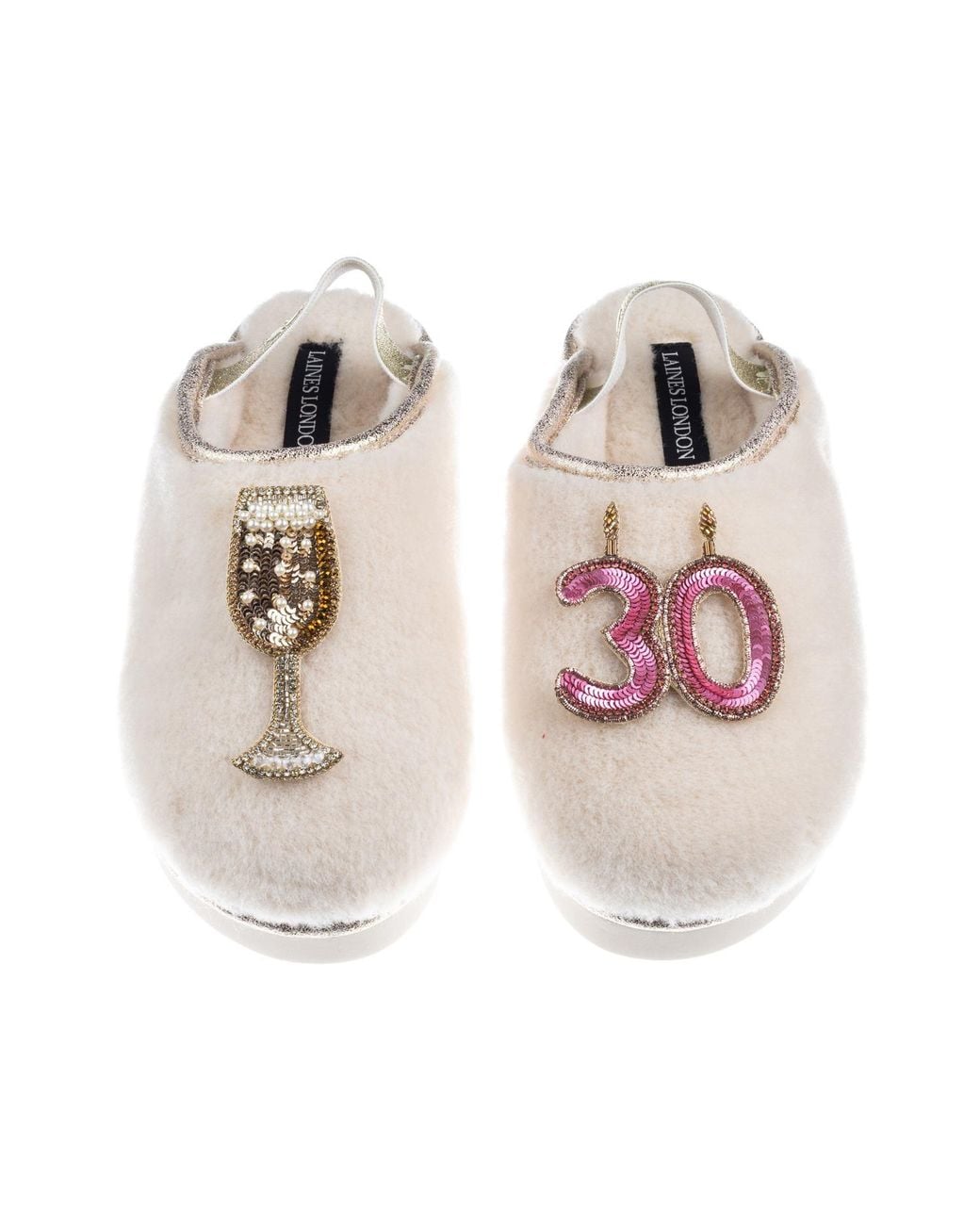 Laines London Multicolor Neutrals Flatform Cloud Closed Toe Slippers With 30Th Birthday & Champagne Glass Brooches