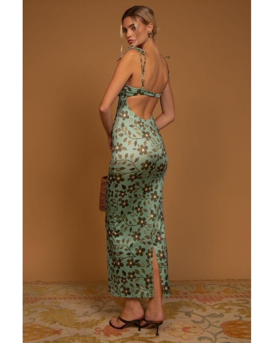 Montce Brown Aquamarine Petal Long Slip Dress