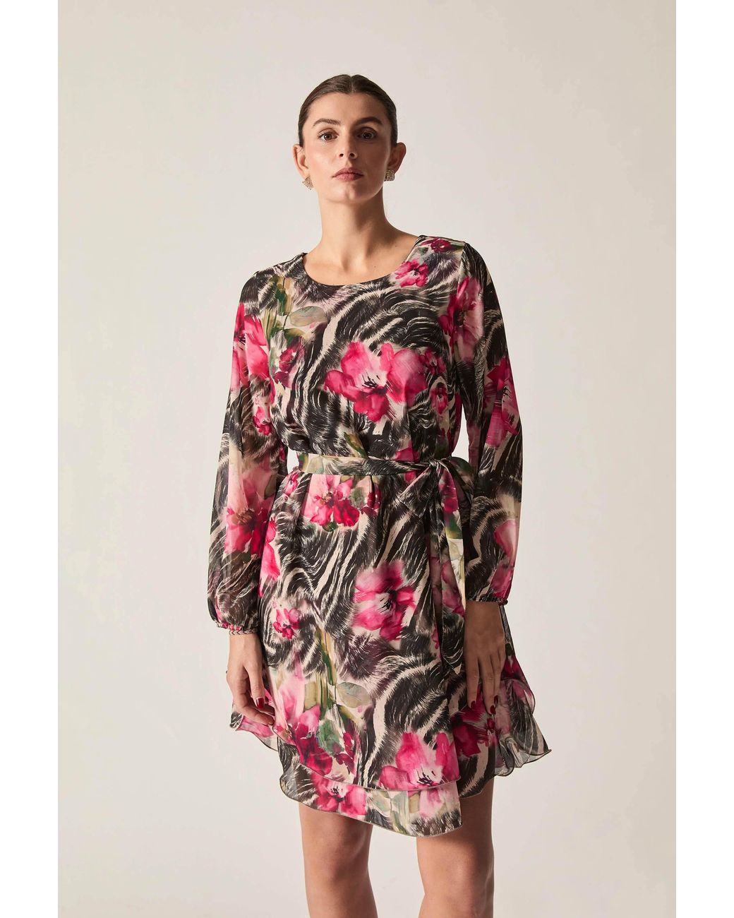 James Lakeland Red Floral Print Belted Dress