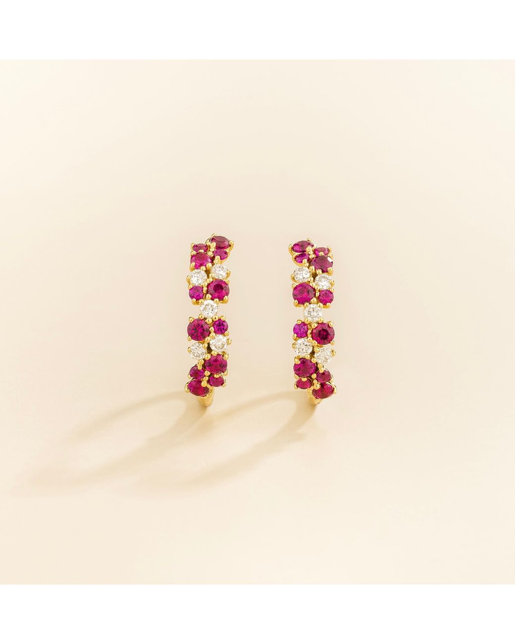 Juvetti Metallic Starry Huggie Earrings Set With Ruby & Diamond