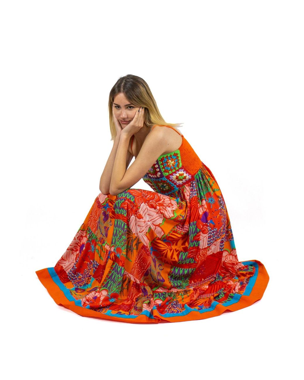 Lalipop Design Red Handmade Crochet Top Viscose Maxi Dress