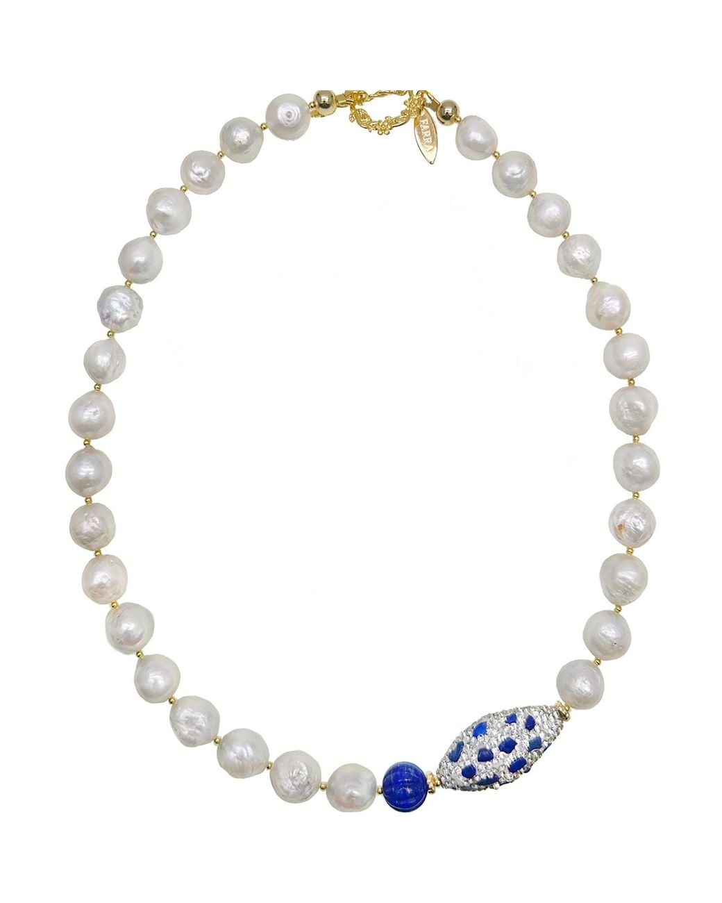 Farra Metallic Irregular Freshwater Pearls With Lapis Rhinestone Statement Necklace