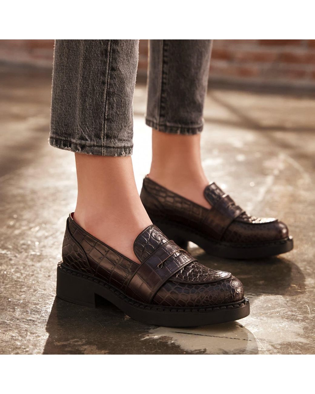 Rosamund Muir London Red Stratford Crocodile Print Loafers