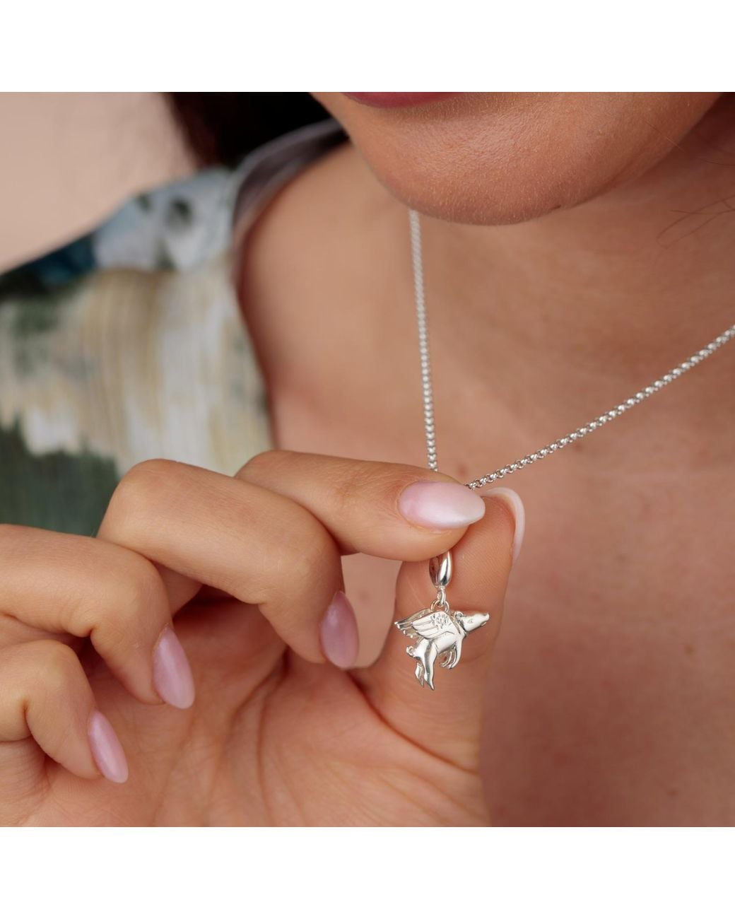 Lily Charmed Metallic Sterling Flying Pig Charm Necklace