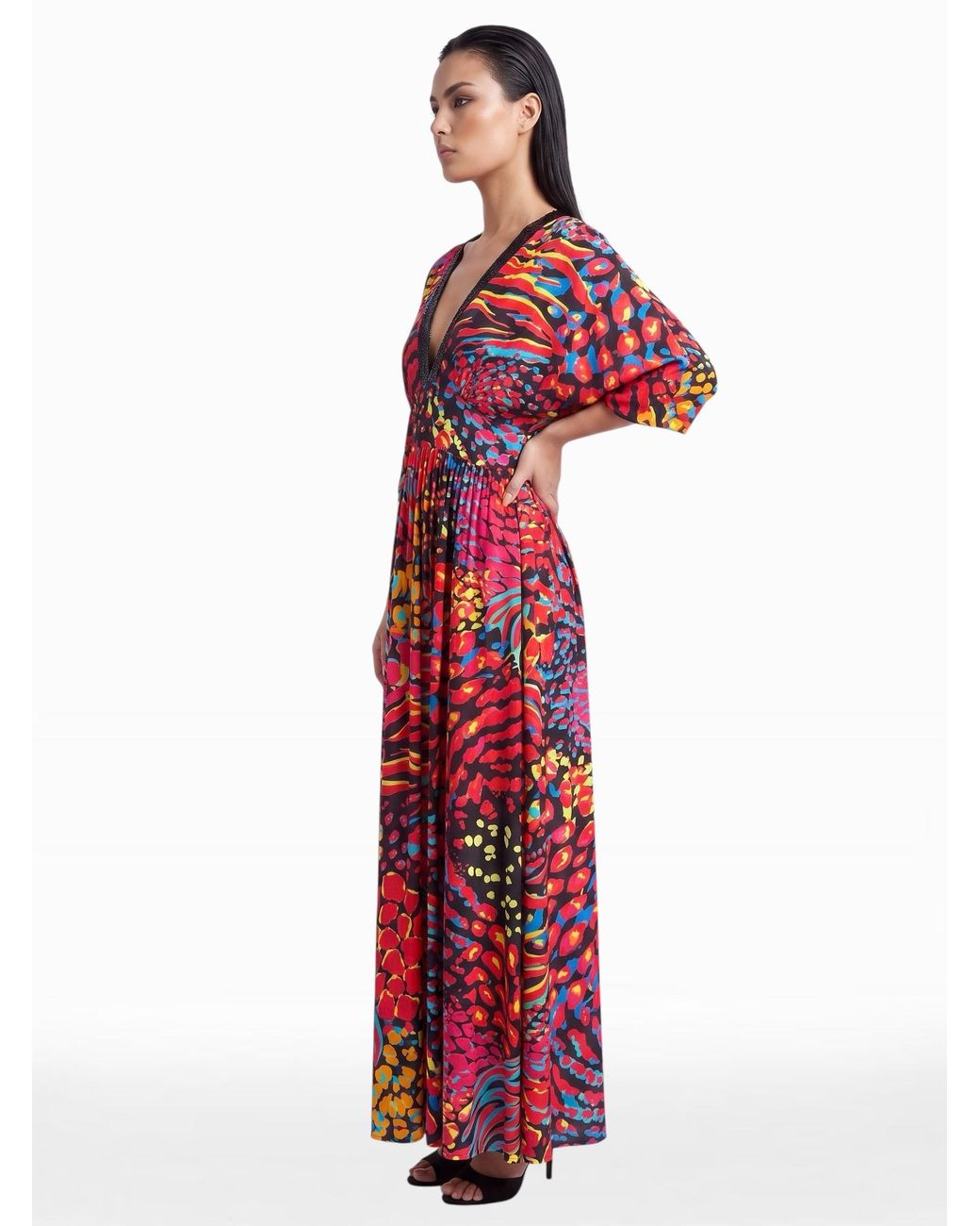 Any Old Iron Red Neon Animal Kaftan Dress