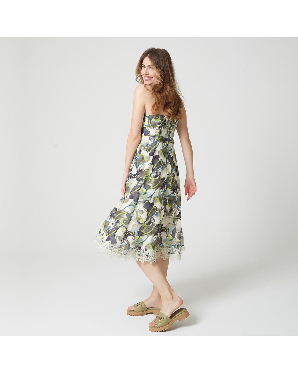 Lalipop Design Green Abstract Print Linen Midi Dress