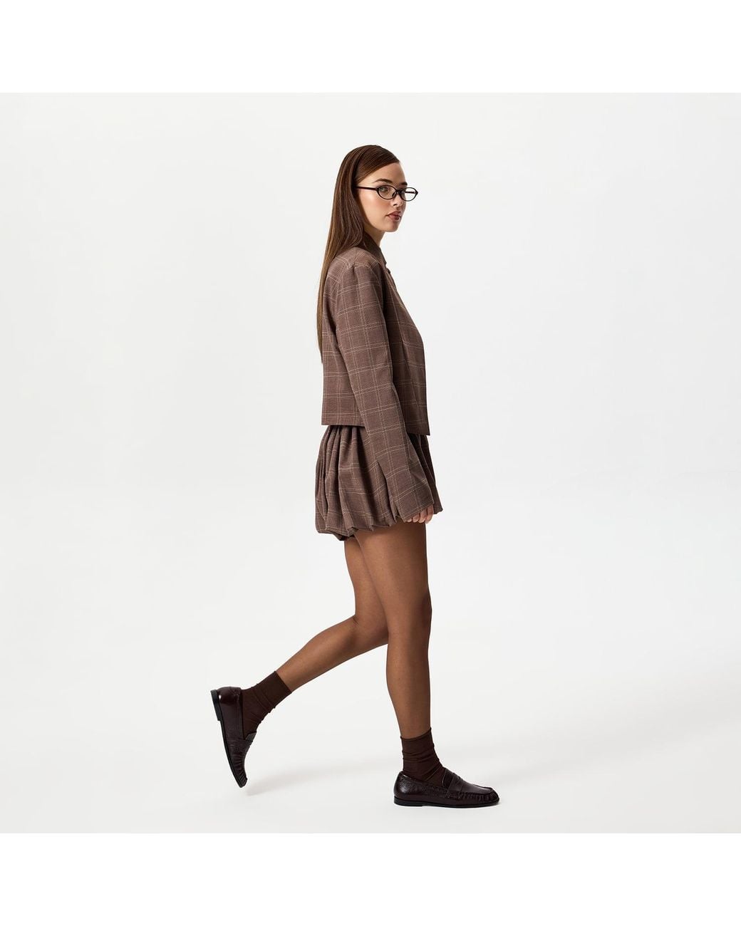 Thisisu Collection Brown Romy Plaid Bubble Shorts –