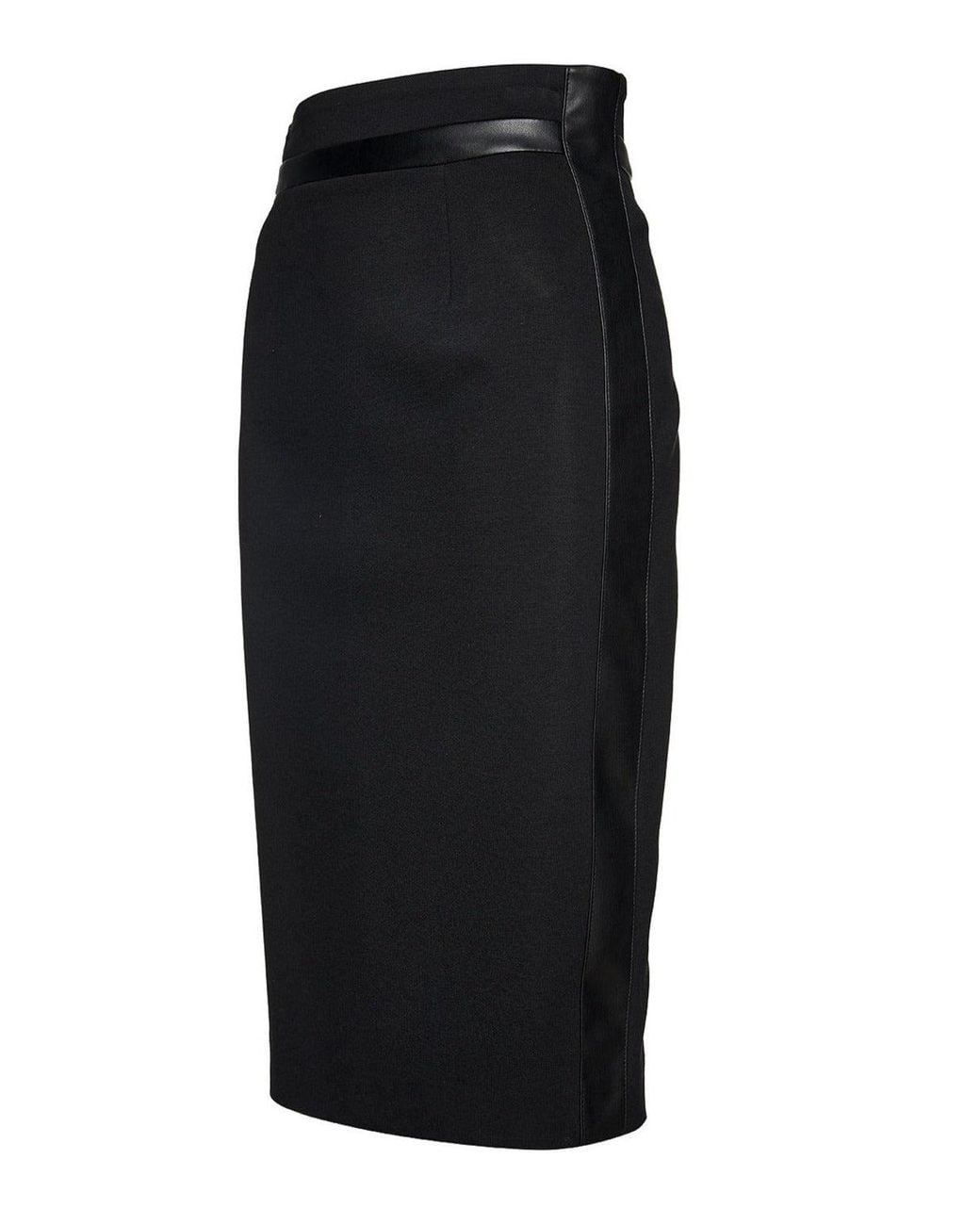 Conquista Black Pencil Skirt With Leather Detail