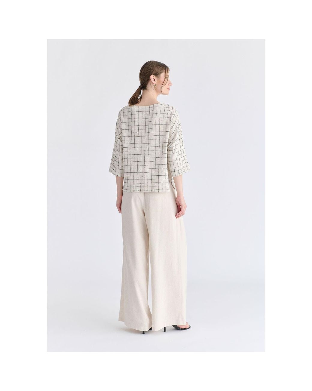 Paisie White Neutrals Front Pleats Detail Wide Leg Trousers