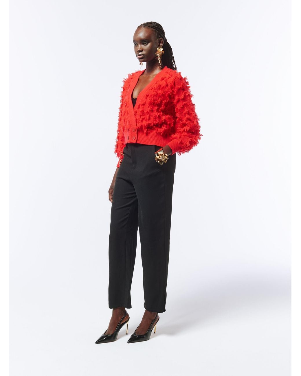 Sour Figs Red Fringed Checkerboard Cardigan