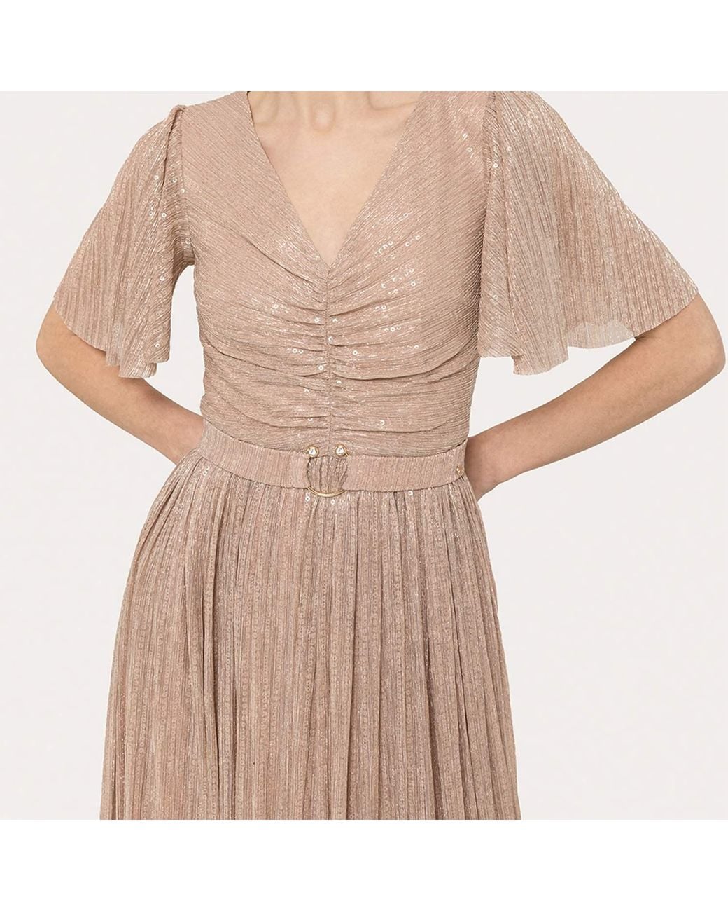 Nissa Natural Neutrals Sequin-Applique Maxi Dress Nude