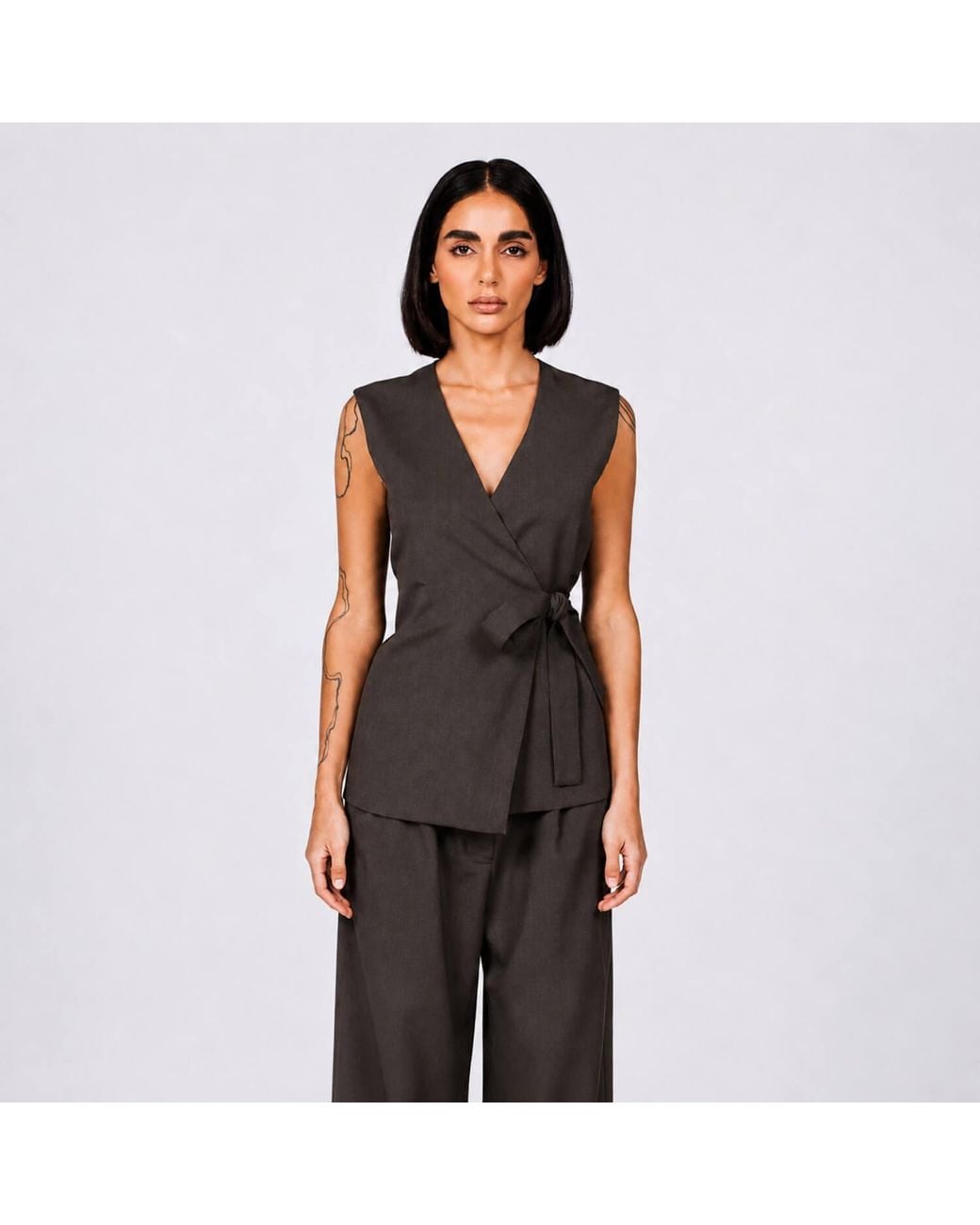 Elamins Brown Wrap Vest Shirt