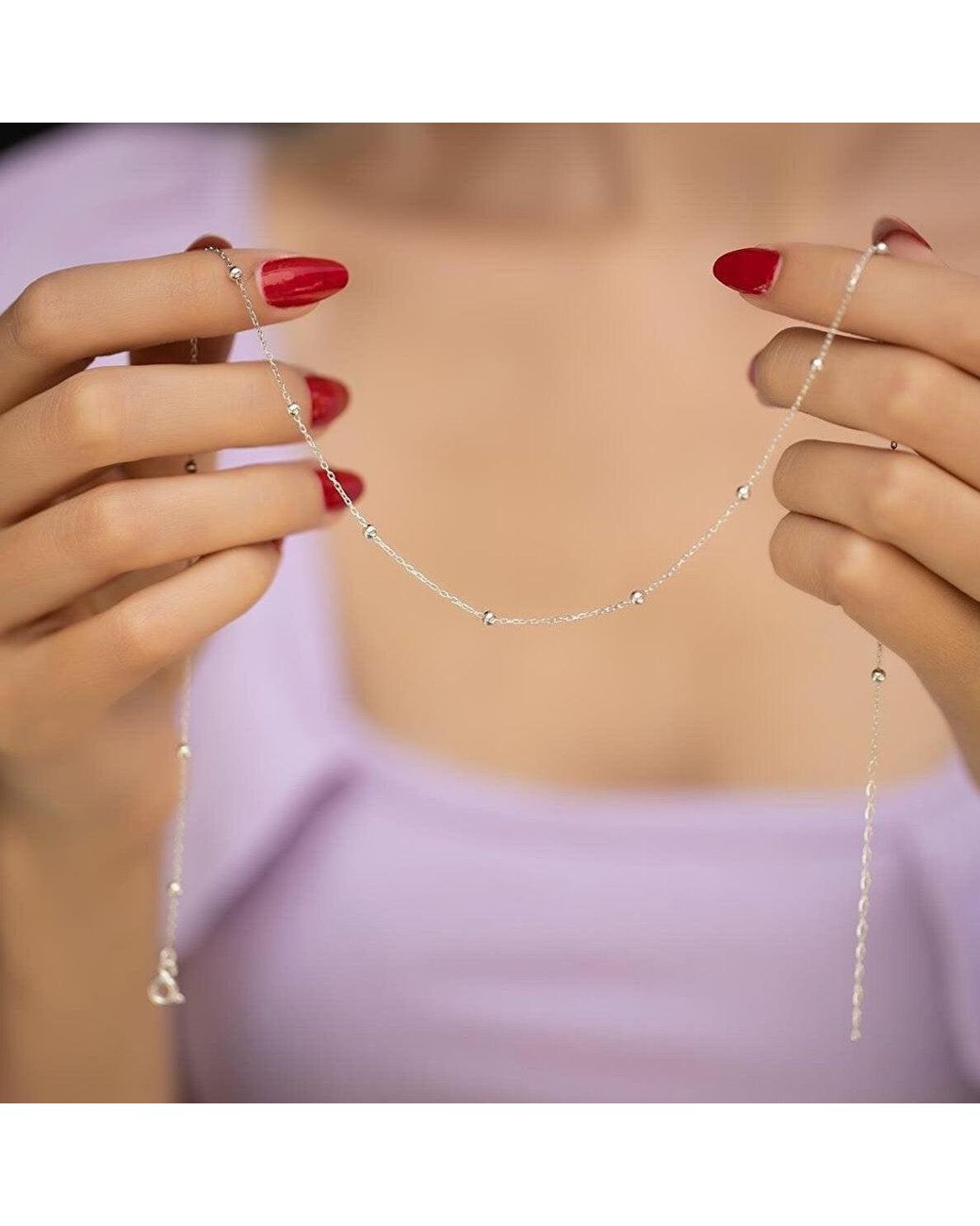 Spero London Metallic Beaded Satellite Sterling Chain Necklace Layering Set