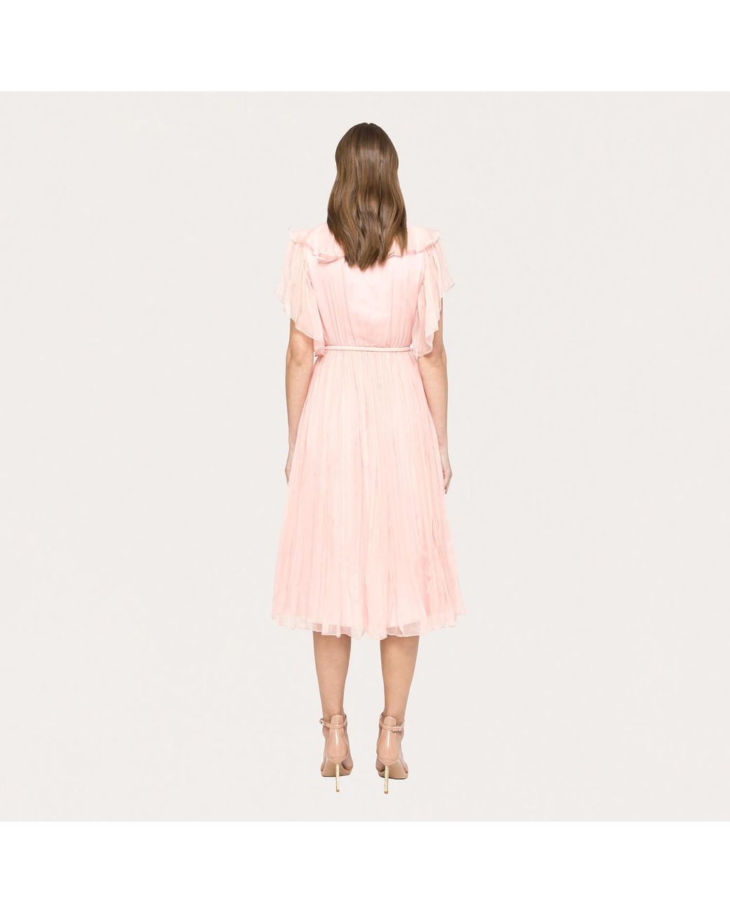 Nissa Pink Floral-Appliqué Silk Midi Dress