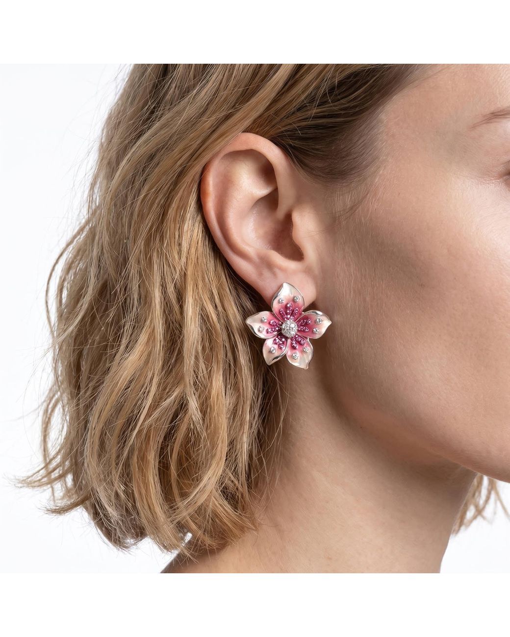 Modenaire Pink Flower Necklace And Earrings Set