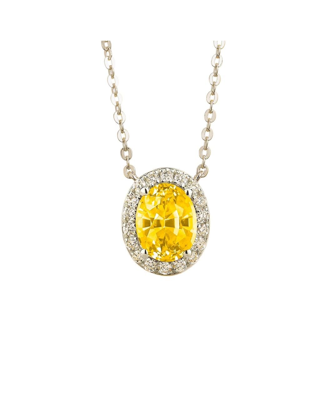 Juvetti White Mina Oval Sapphire & Diamond Halo Necklace