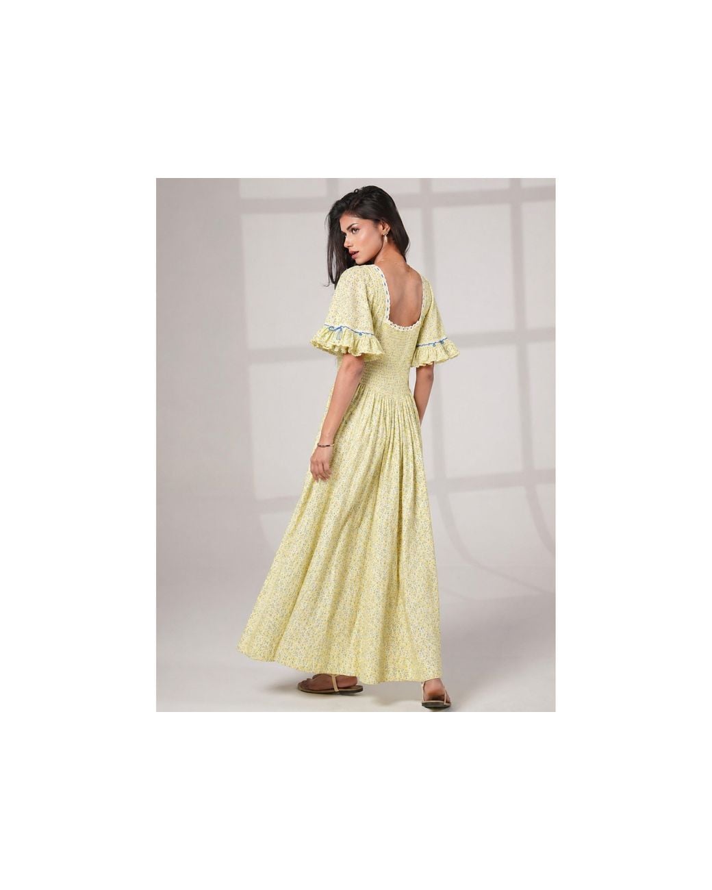 Rose & Nancy Yellow Mori Lemon Print Maxi Dress