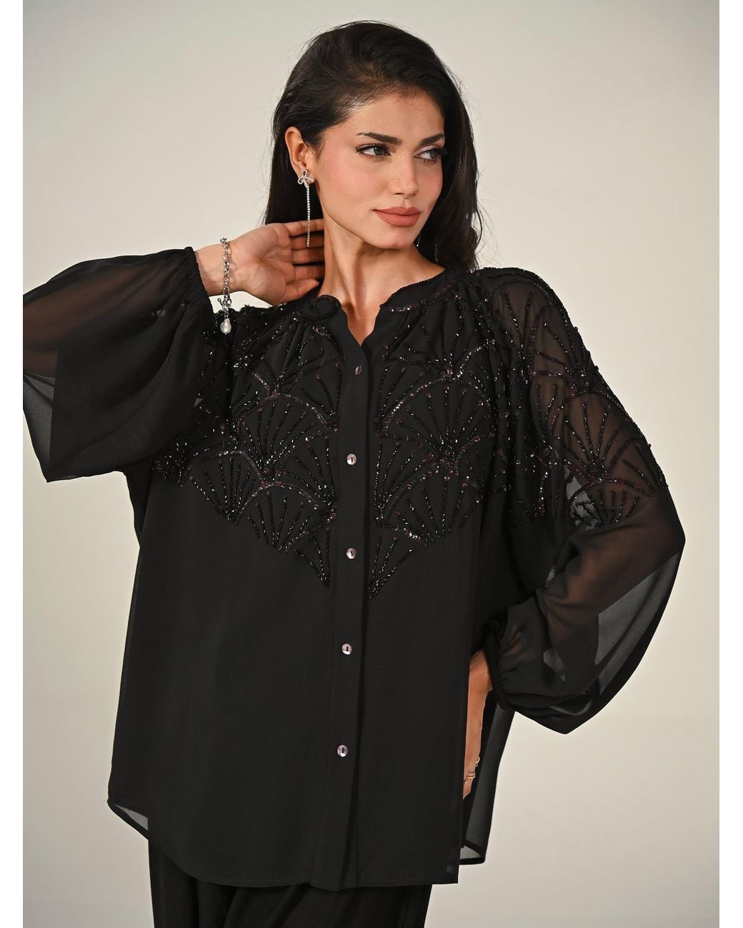 Rose & Nancy Black Gemma Hand Embellished Blouse