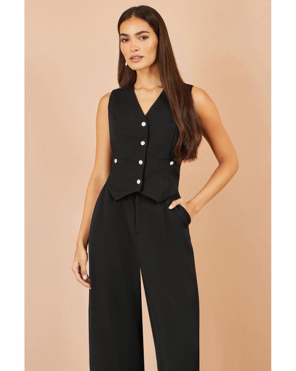Yumi' Black Waistcoat Style Jumpsuit