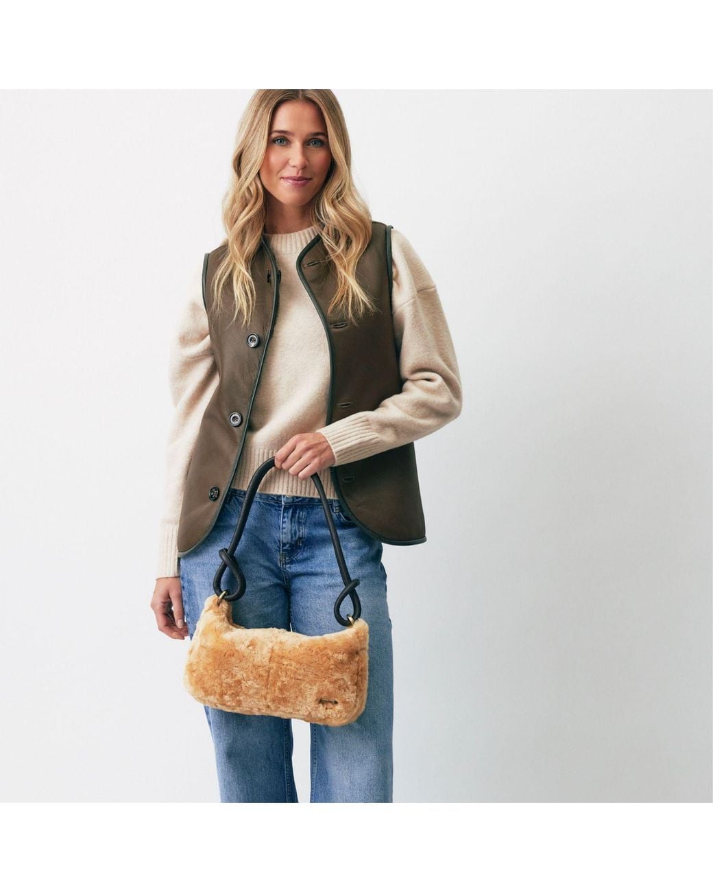 Owen Barry Brown Neutrals Shoulder Bag Devoran Sheepskin Honey Tan