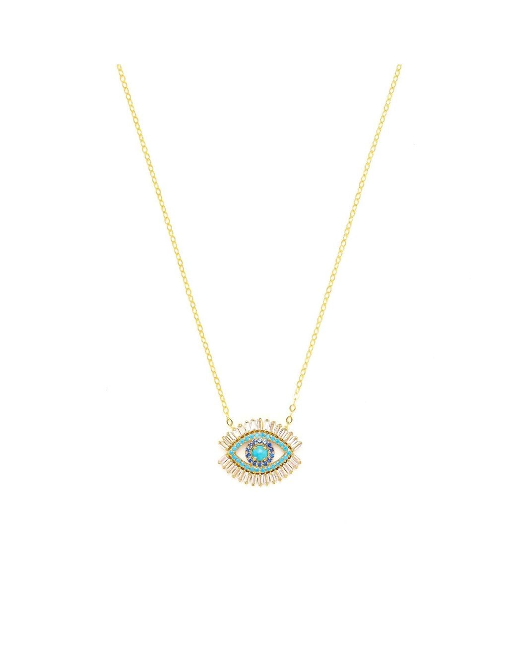 Seven Saints Metallic Evil Eye Necklace, Vermeil With And Zirconia Baguette Diamonds