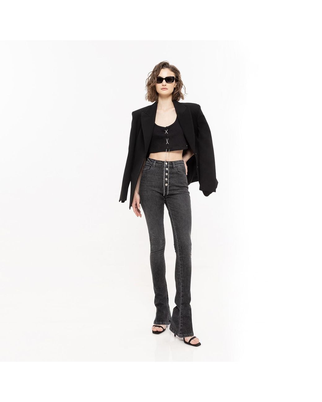 Nissa Black Embellished Crop Top